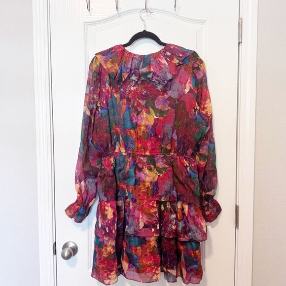 Marie Oliver Lotus Silk Linen Blend Tiered Ruffle Mini Una Dress NWT Size Large - Picture 5 of 11